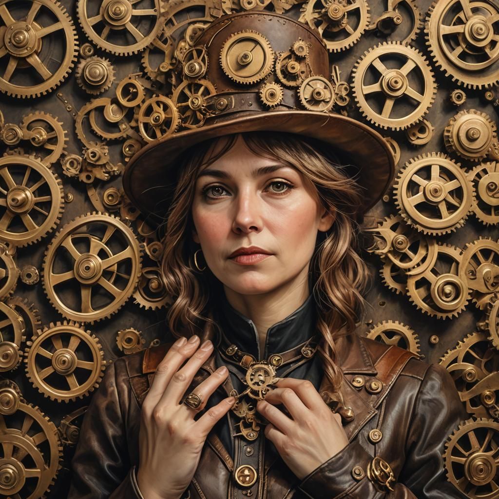 Steampunk Lady Stitching Hats with Brass Gears