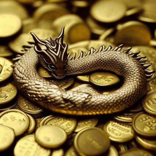 Sweet Baby Dragon Asleep on Gold Coins