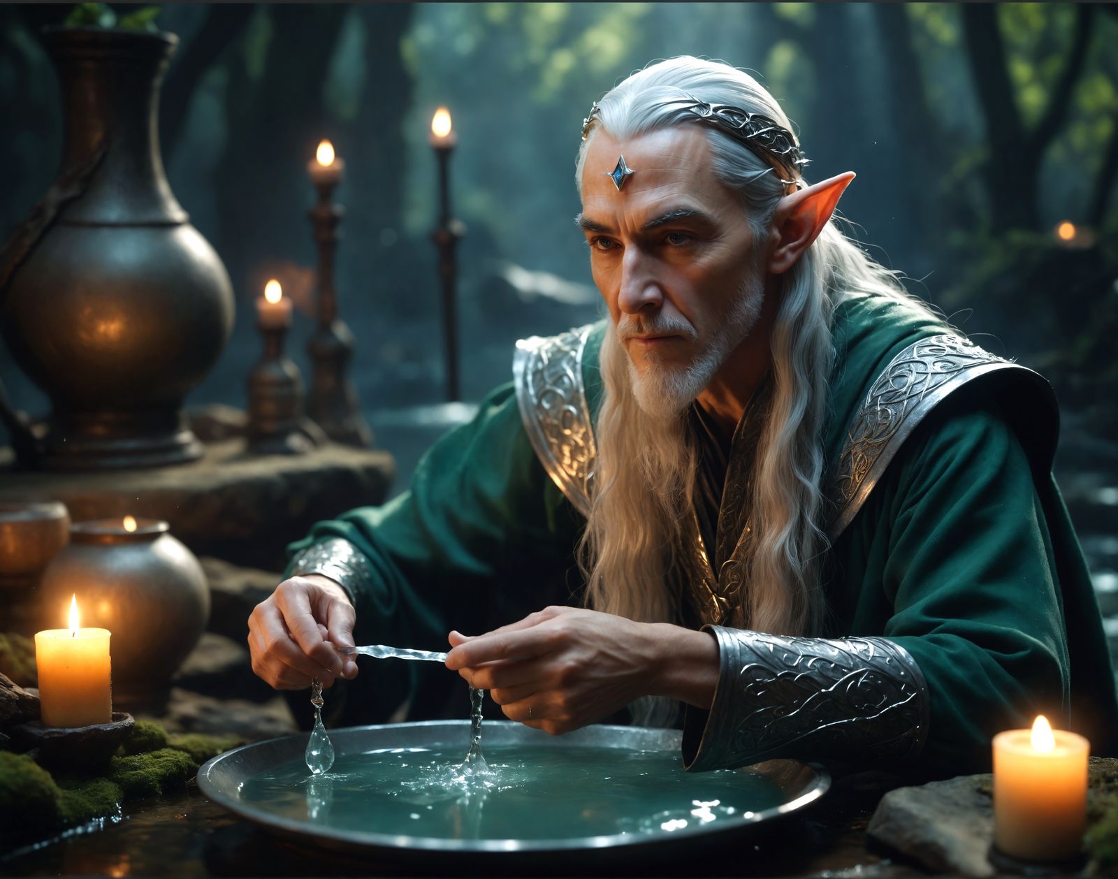 Elven Wizard Scrying: Hyperrealistic Close-up