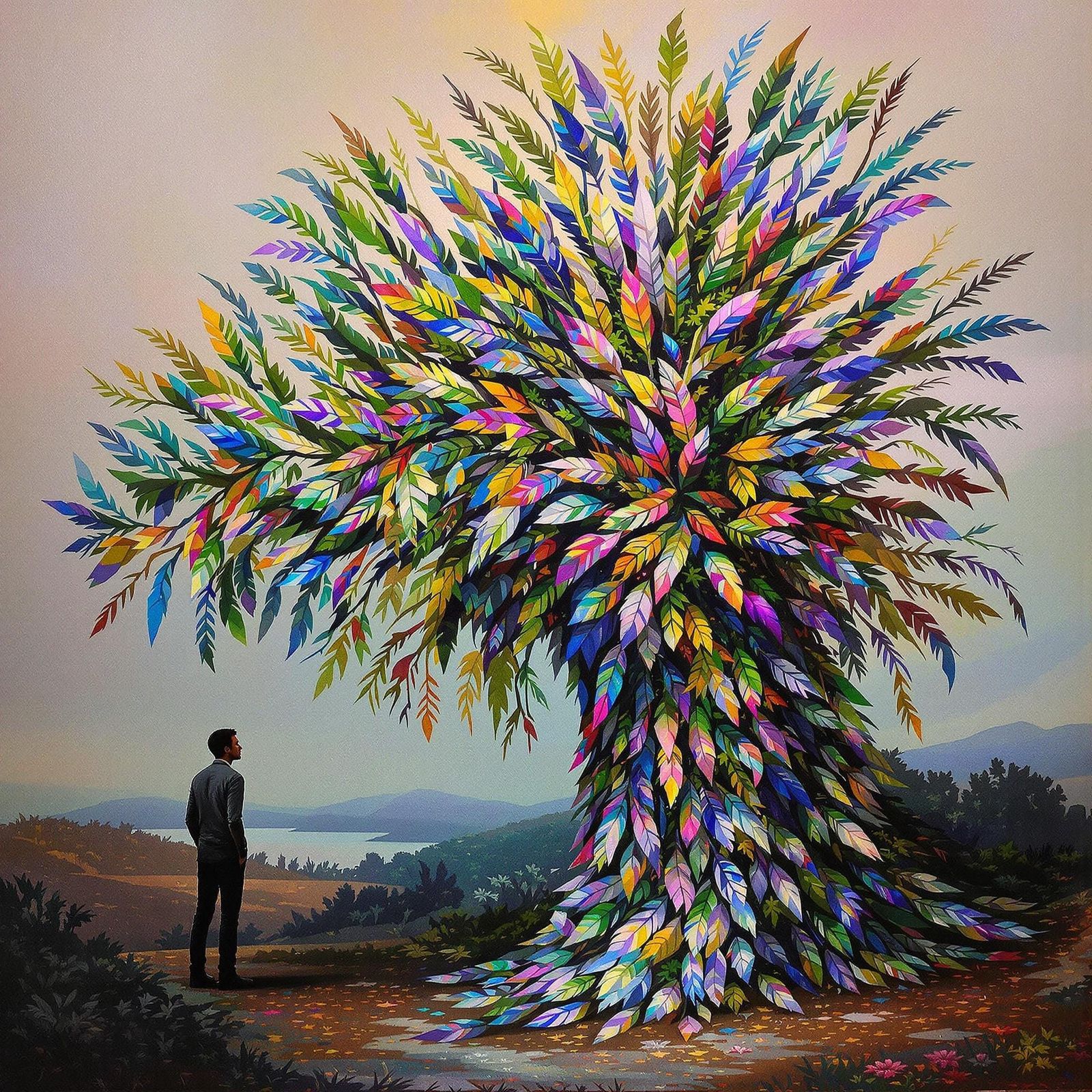 Surreal Encounter with Woman in Living Dress