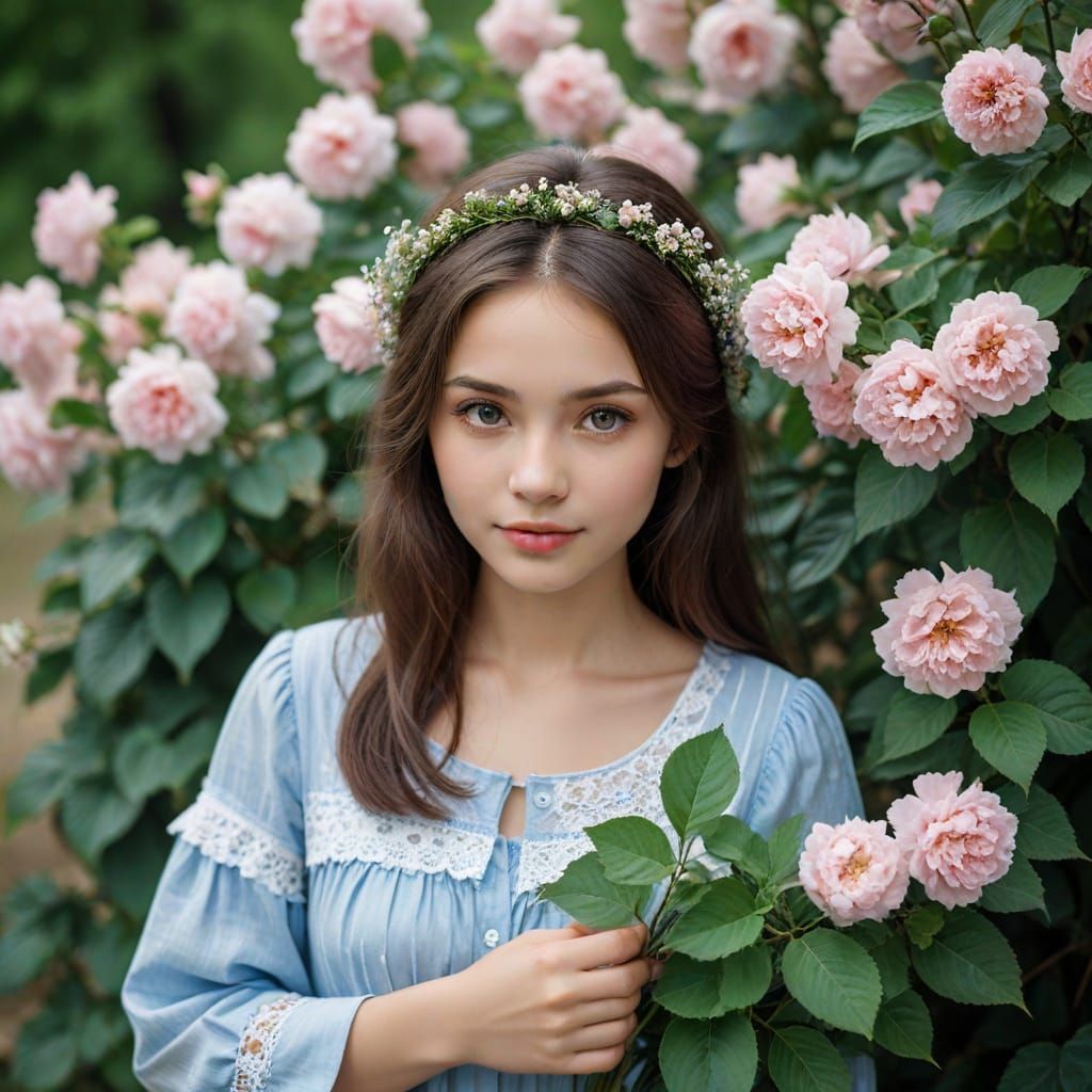 Woman in Purple Dress with Blue Rose