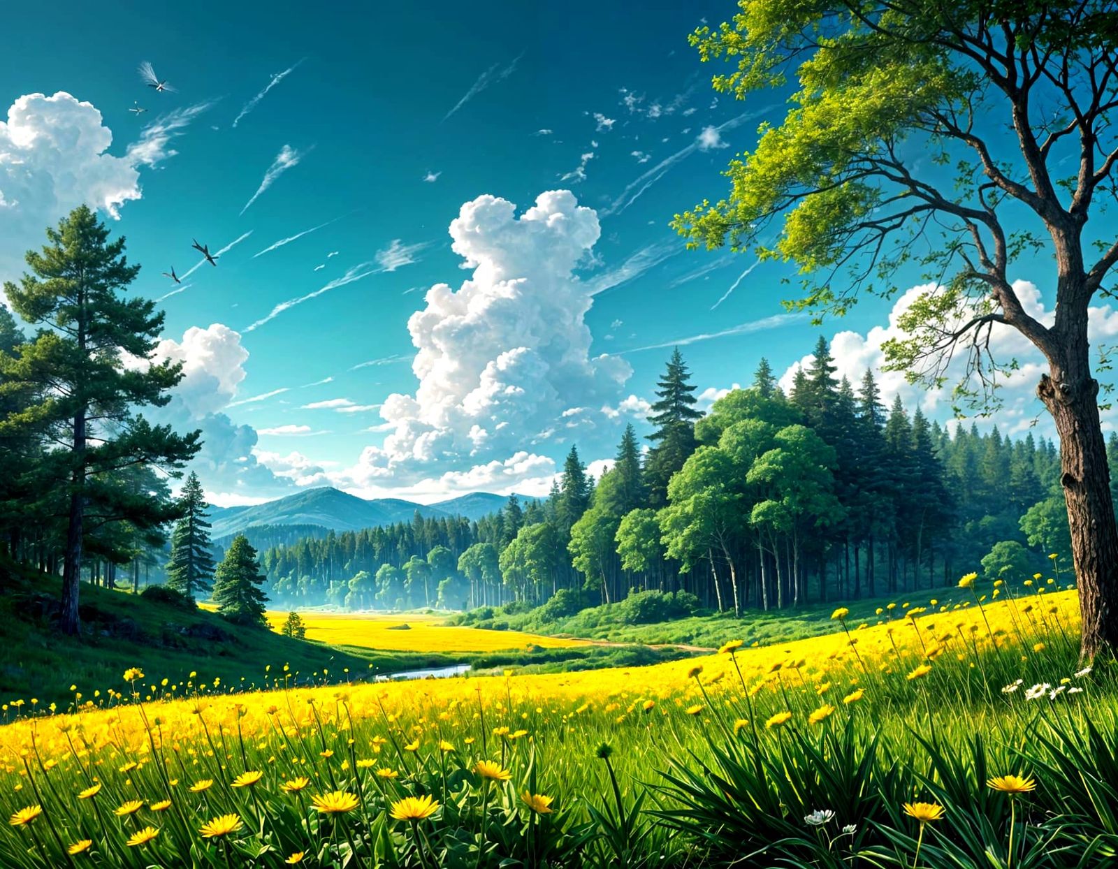 Vibrant Dandelion Fields in Dreamy Light