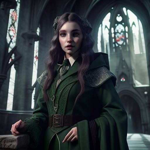 Beautiful Slytherin Girl: Detailed Fantasy Concept Art