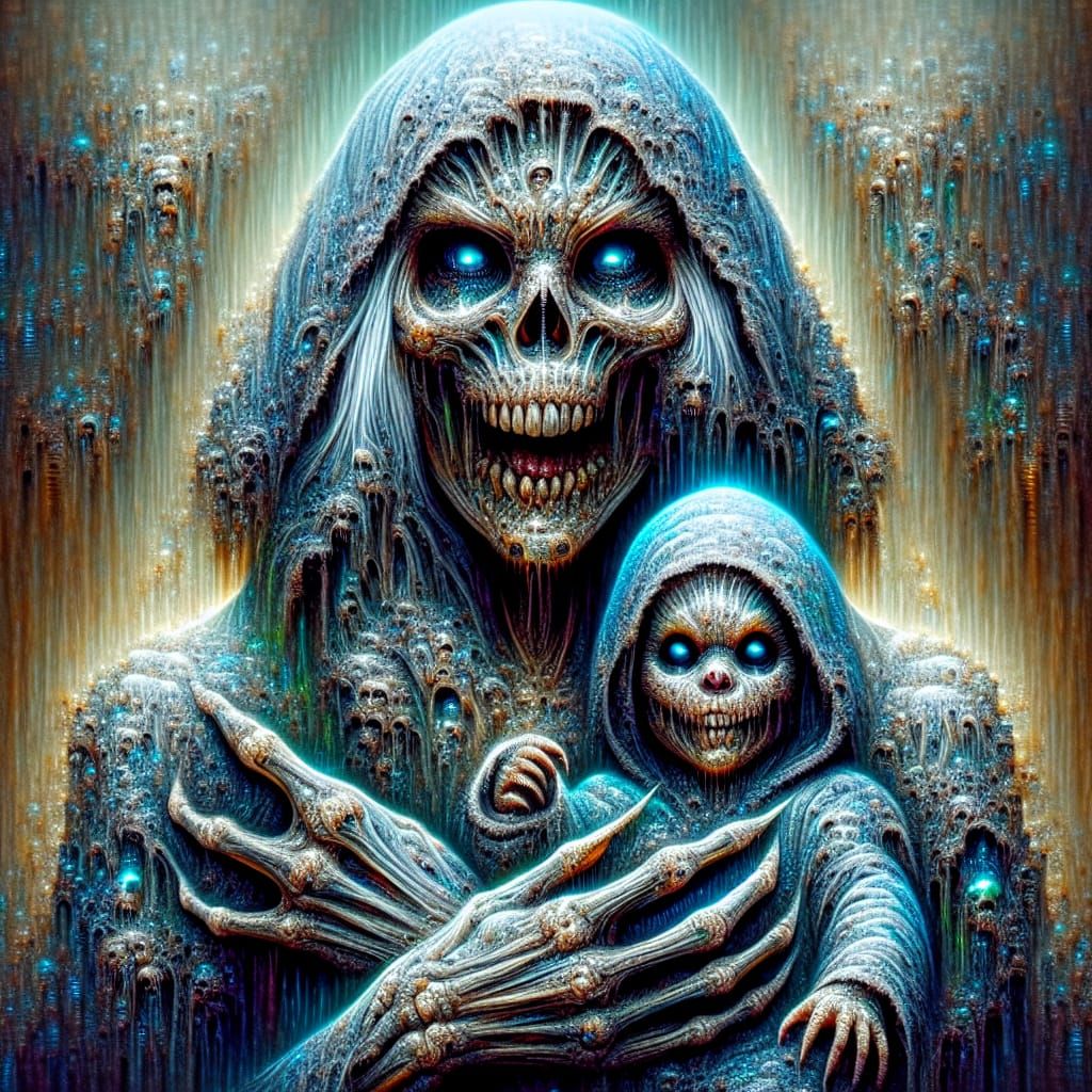 Terrifying Ghoul Mother and Baby in Dark Fantasy Art