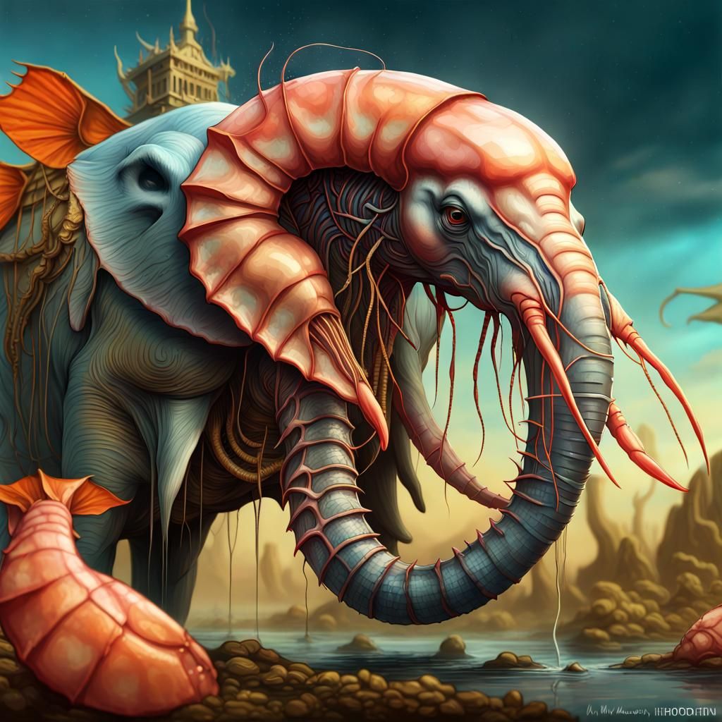 Elephant Shrimp Hybrid in Surreal Digital Painting