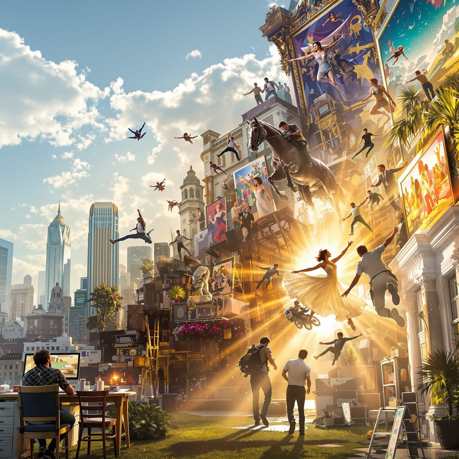 Epic Split: Office to Extraordinary Passions in Golden Light