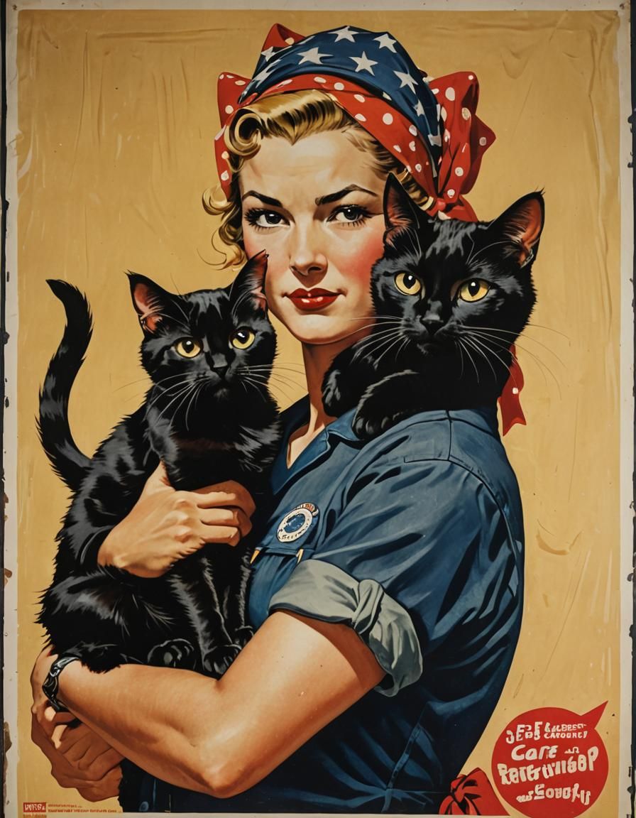 Rosie the Riveter Poster with Black Cat