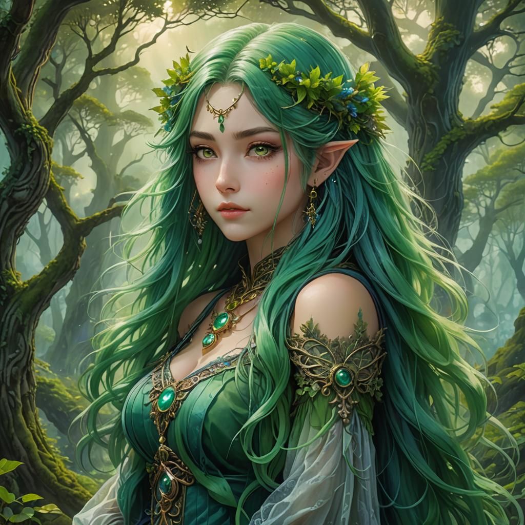 Green elf girl