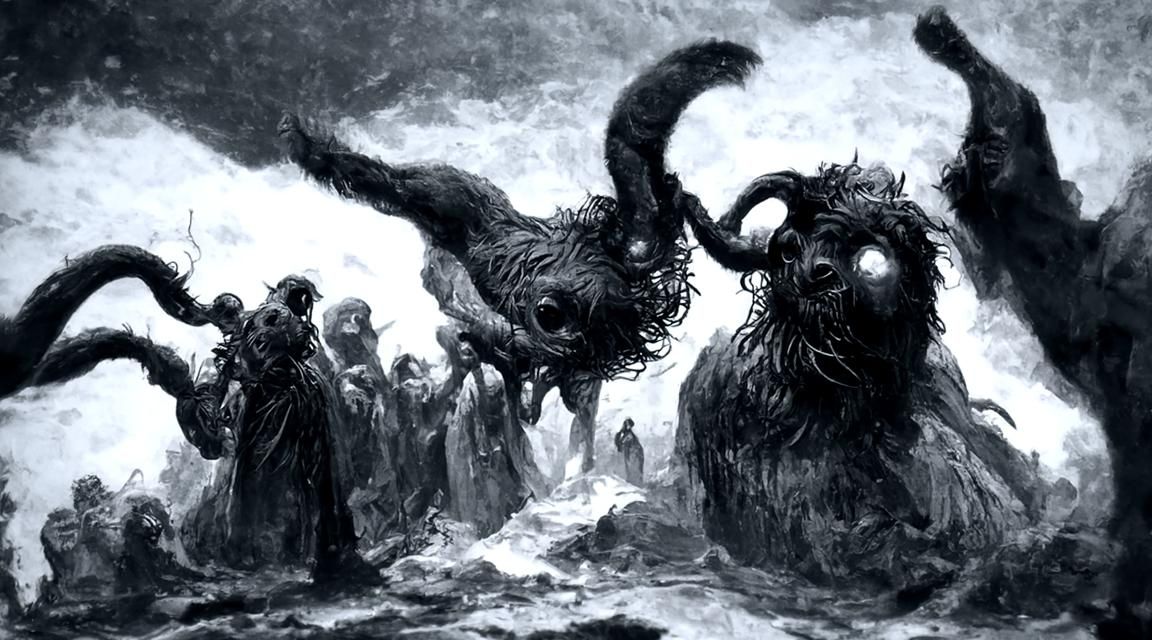 Monster Goats with Ocular Tendrils in Dark Style