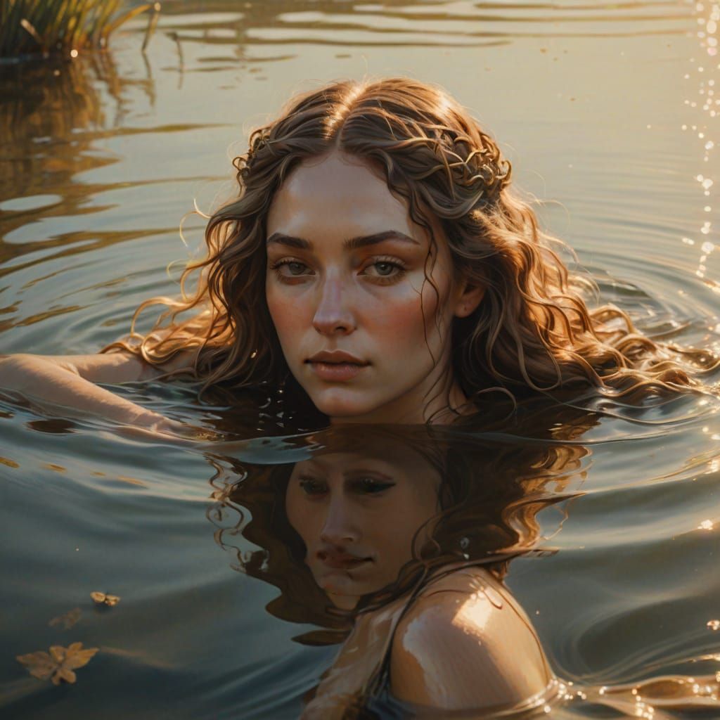 Serene Nymph in Golden Light: Neoclassical Oil Painting