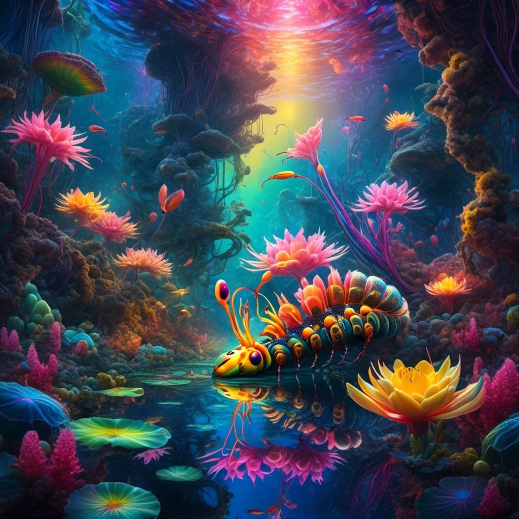 Surreal Optical Illusion: Bioluminescent Caterpillar in Synt...