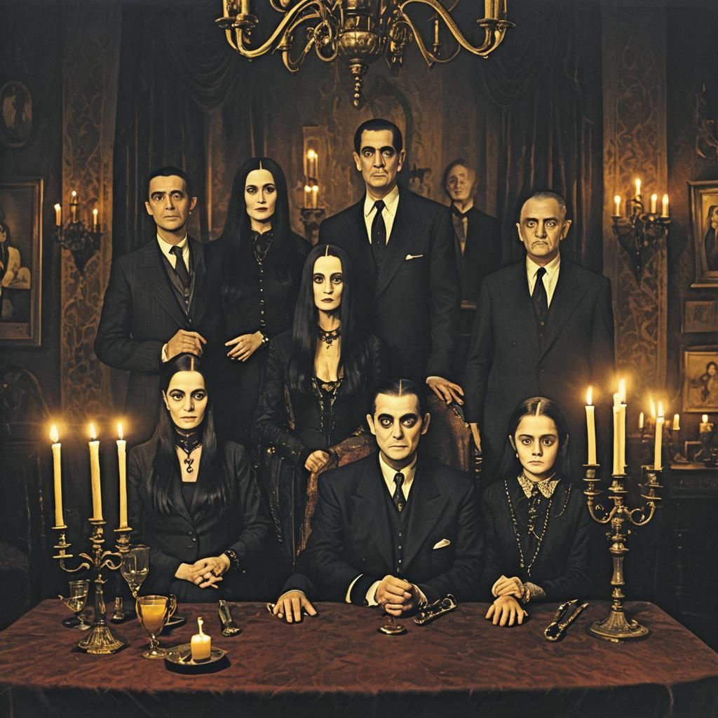 Addams Family Portrait in Post-Impressionist Style