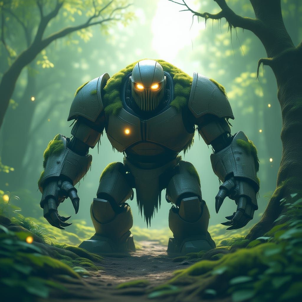 Mossy Golem Awakens in Enchanted Forest Clearing