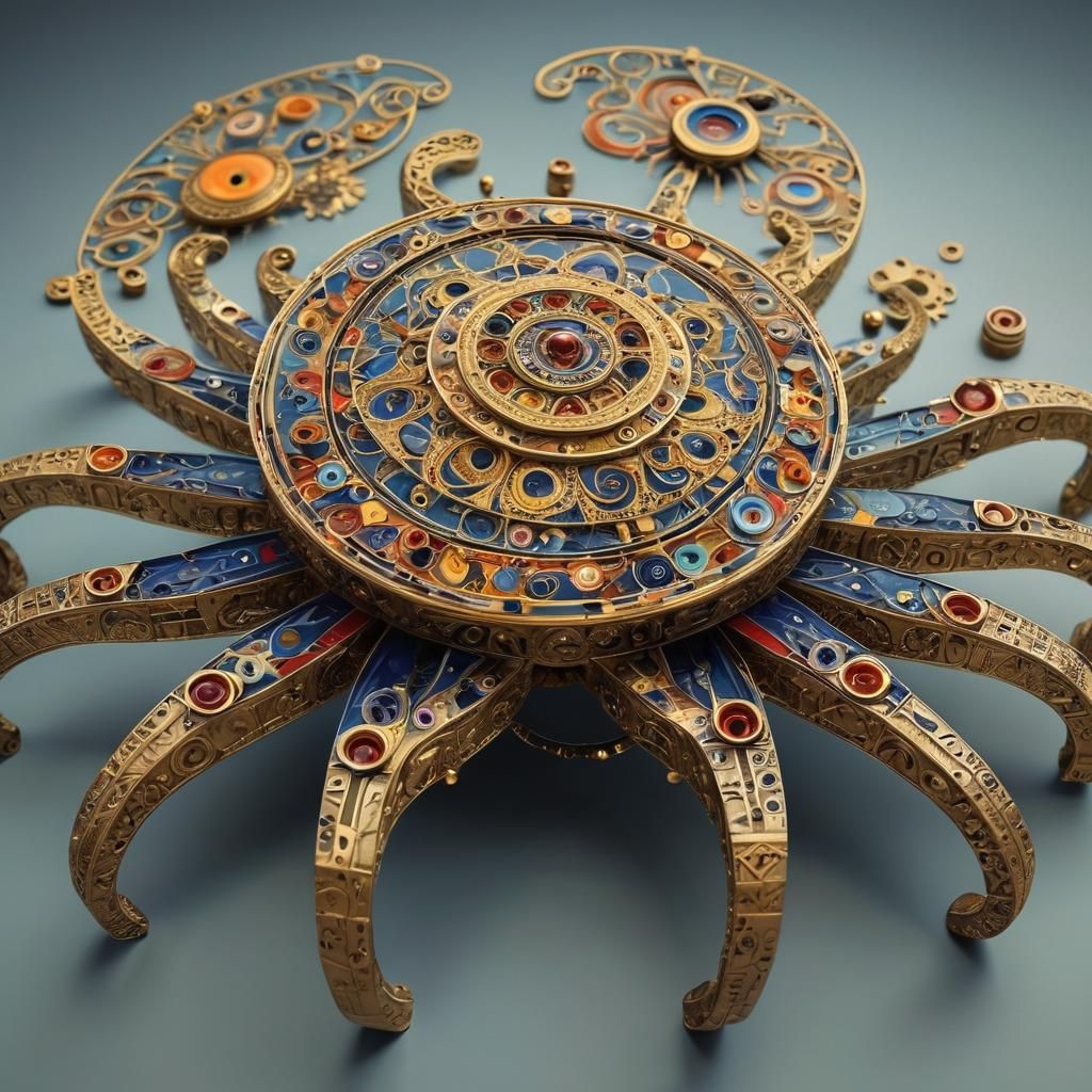 Abstract Folk Art with Isometric Detail