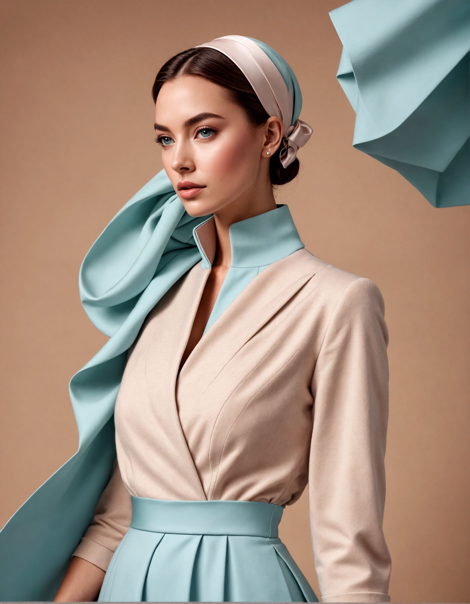 Elegant Woman in Blue Coat: Digital Fashion Illustration