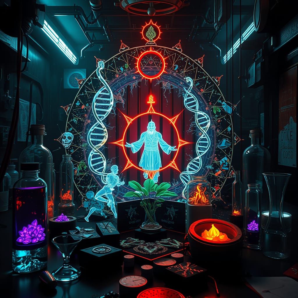 Cyberpunk Laboratory Transmutes into Sacred Symbols in Ultra...