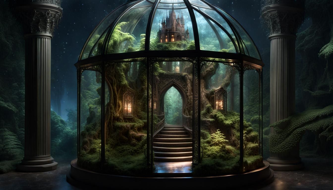 Fantasy Castle Terrarium with Silver Filigree