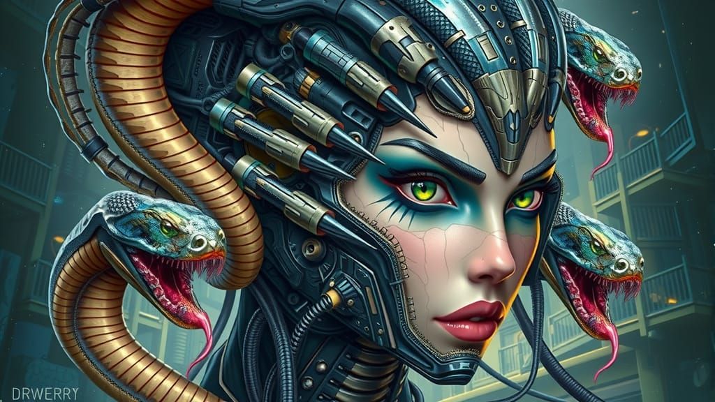 Cybernetic Cobra Goddess in Neon Alleyway