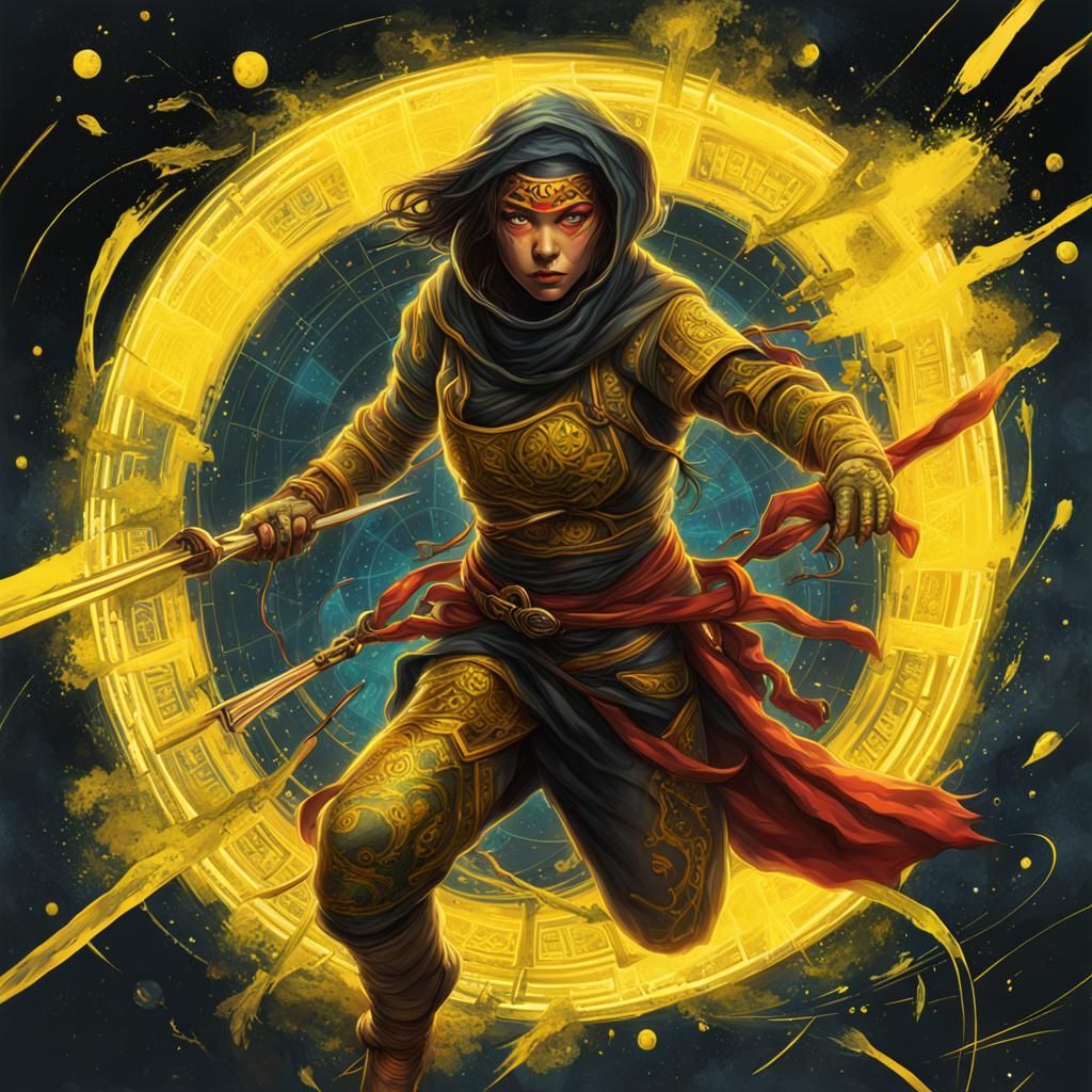 Ninja Entangled in Time Space: Digital Oil Sketch