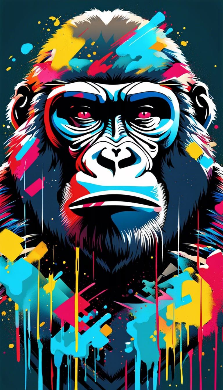 Gorilla Samurai in Geometric Pop Art Style