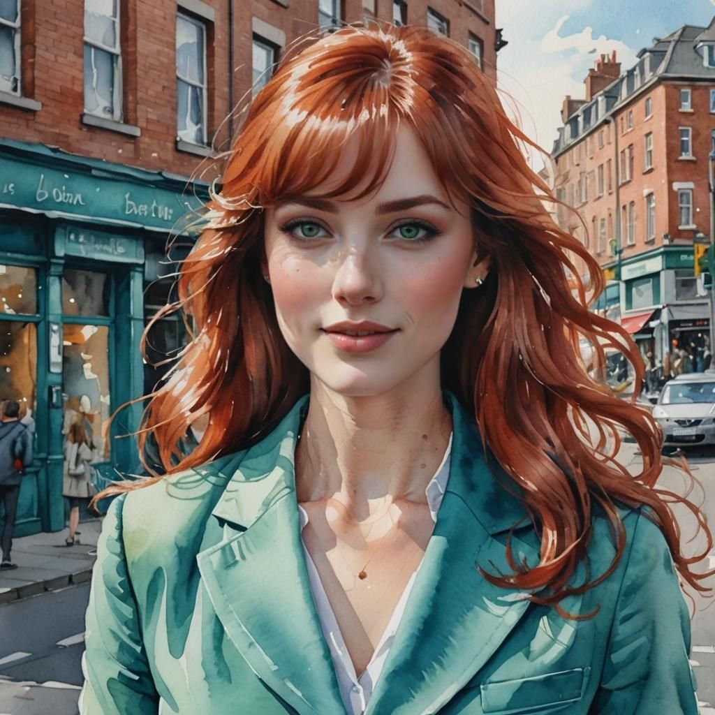 Watercolor Portrait of Girl in Dublin Street