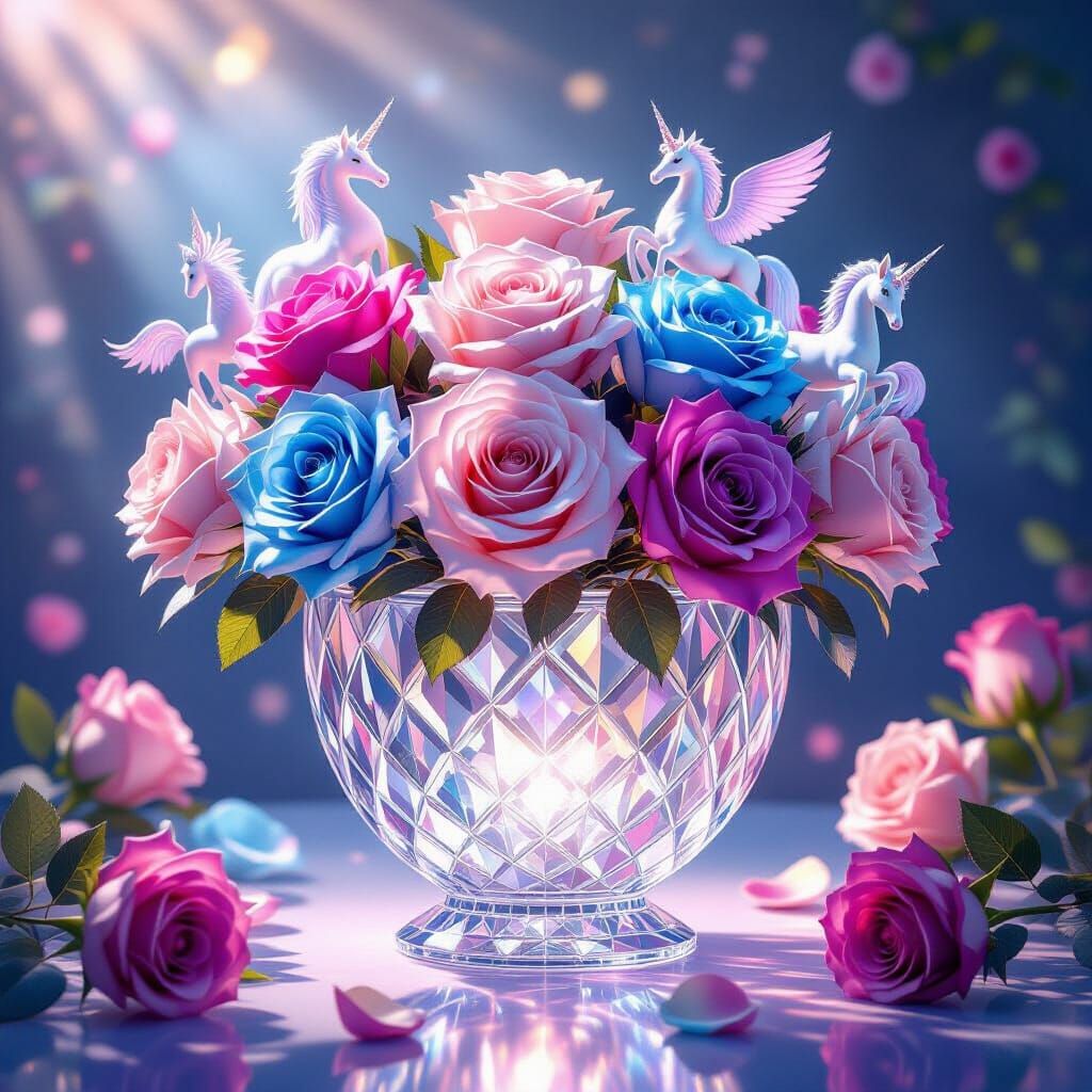 Magical Roses in Crystal Vase Digital Art