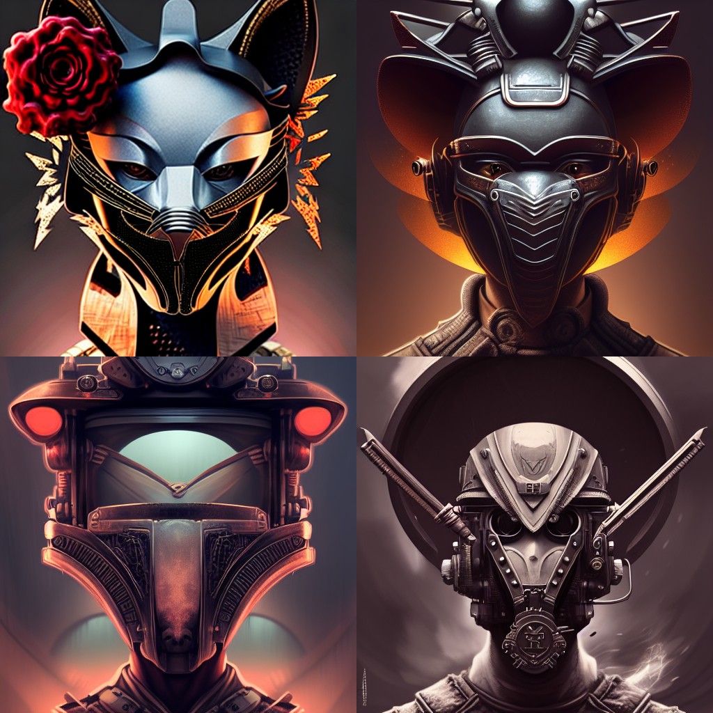 Fox Samurai with Mempo Mask and Roses