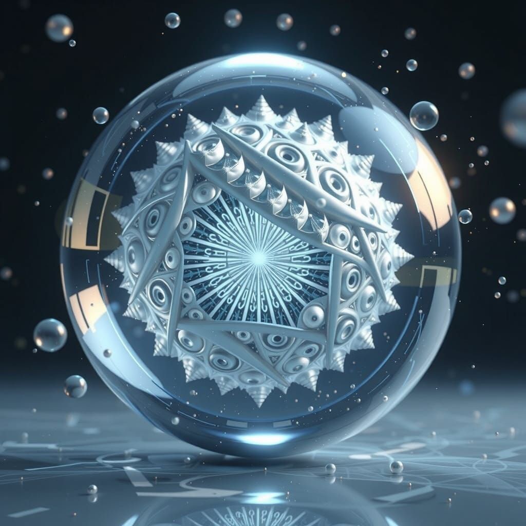 Glowing Silver-Aqua Fractal Sphere in 3D Render