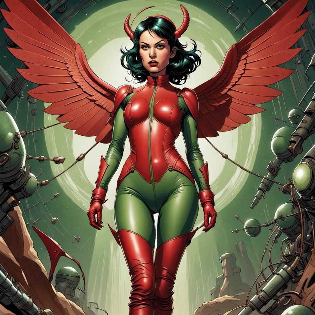 Green Martian Woman in Comic Book Style