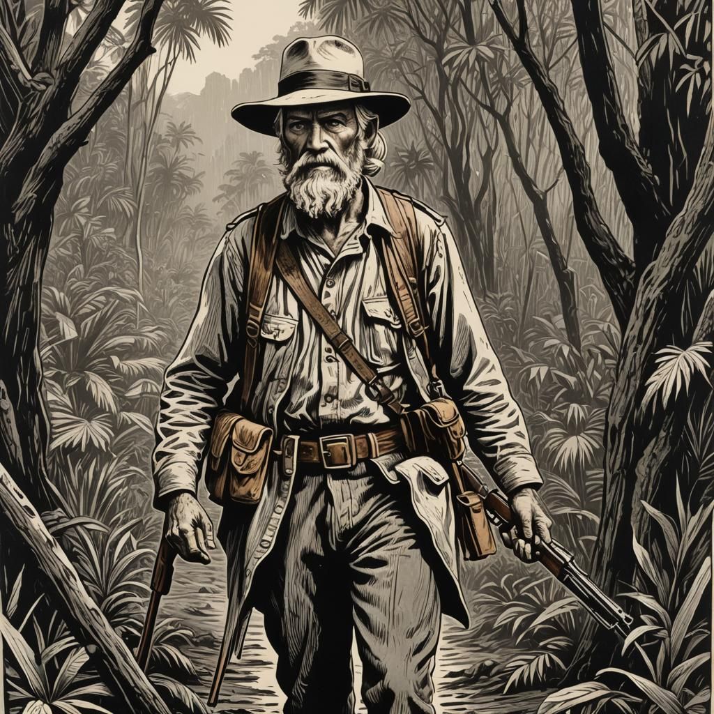 Allan Quatermain's Jungle Adventure: Woodcut Charcoal Drawin...