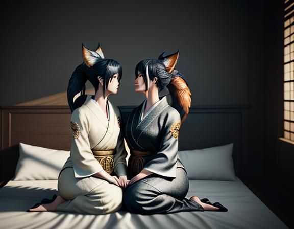 Female Kitsune Intimacy in Manga Style
