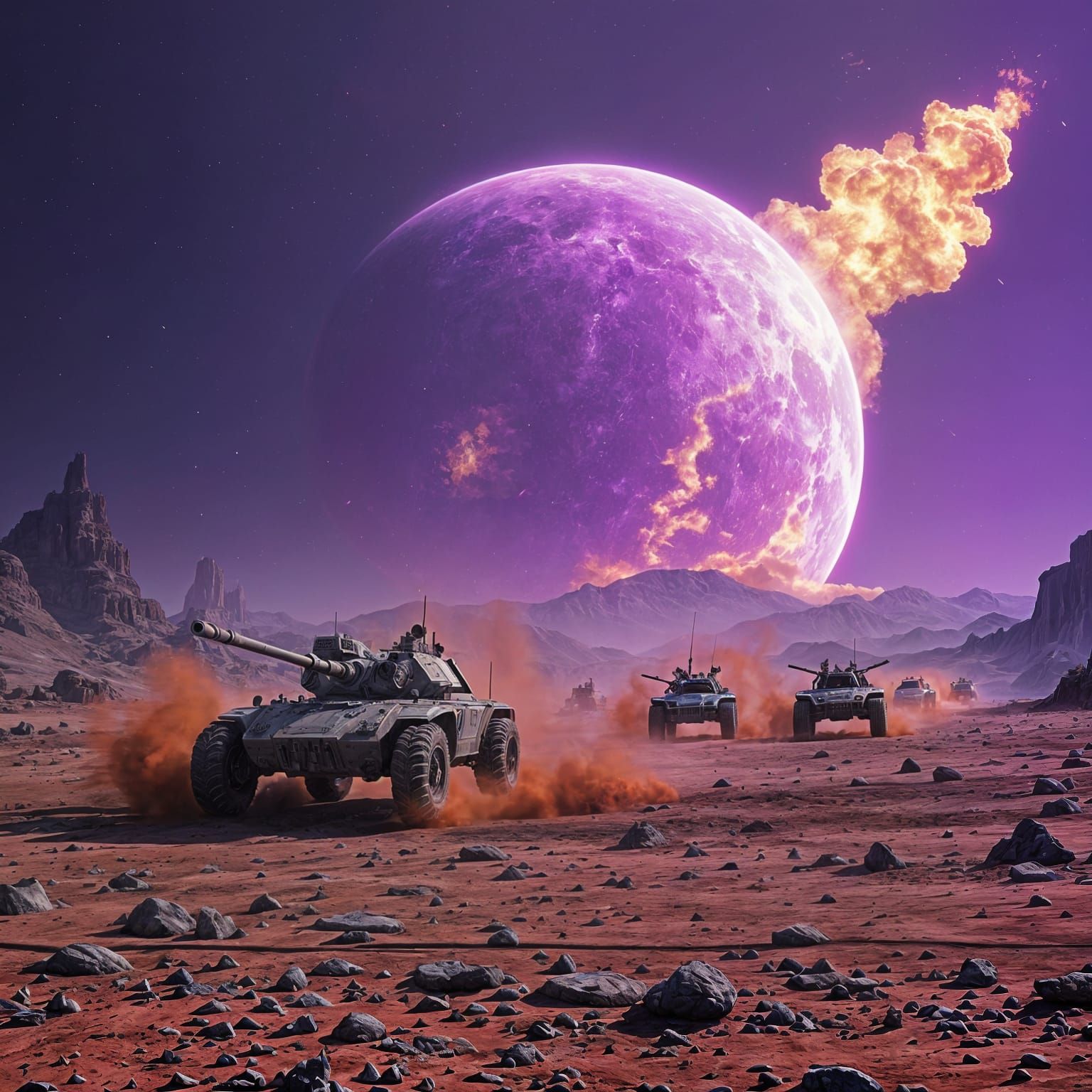 Galactic Marines on Alien Moon with Fiery Planet