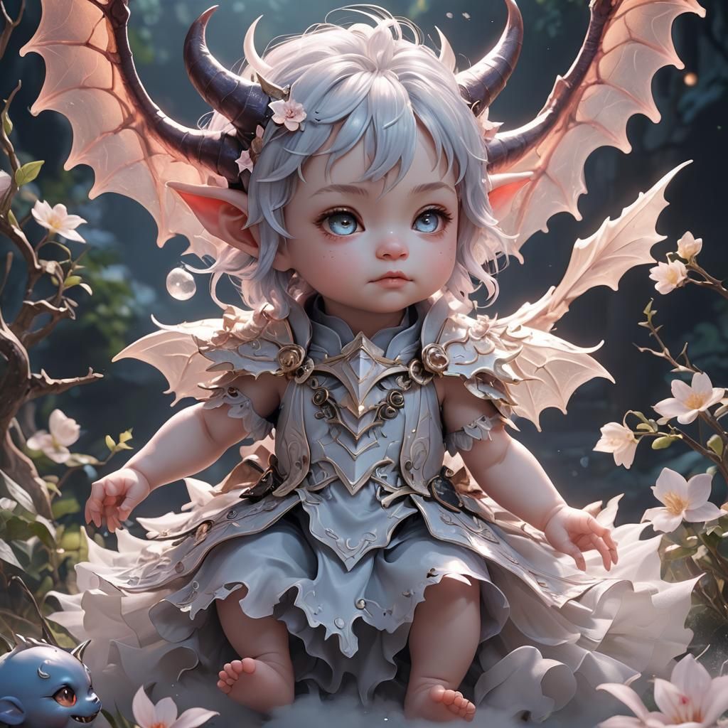 Cute Baby Demon in 3D Anime Style