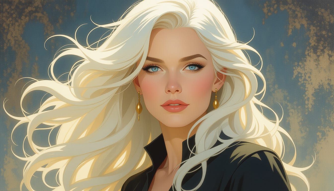 White-Haired Woman Rises in Oil Painting Style
