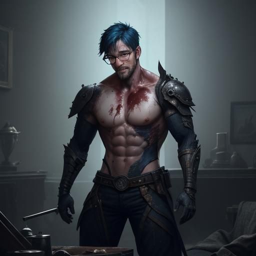 Wounded Android Butler in Cozy Living Room