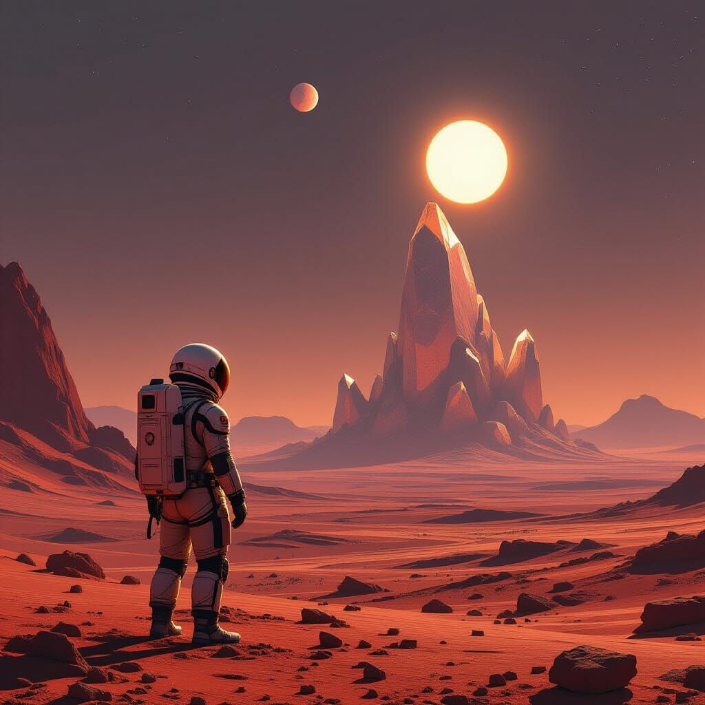 Astronaut on Alien Planet with Crystalline Geode