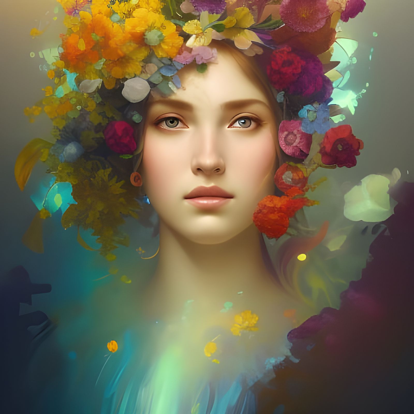 Rainbow Goddess Portrait in Hyperdetailed Style