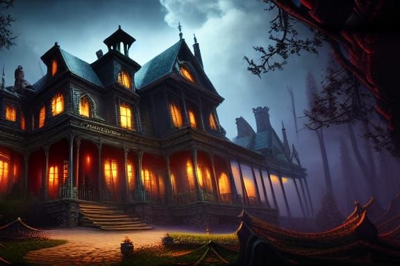 Detailed Matte Painting of a Haunted Mansion
