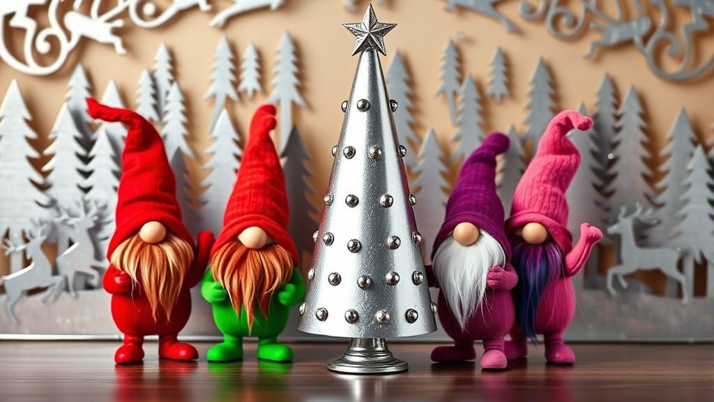 Surreal Winter Scene: Gnomes Surrounded by Sparkling Christm...