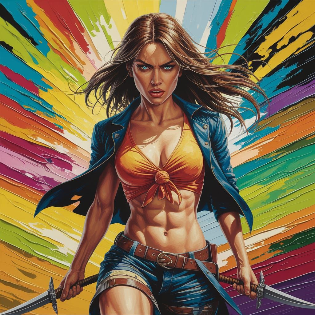 Angry Female Assassin in Expressionist Oil Painting Style