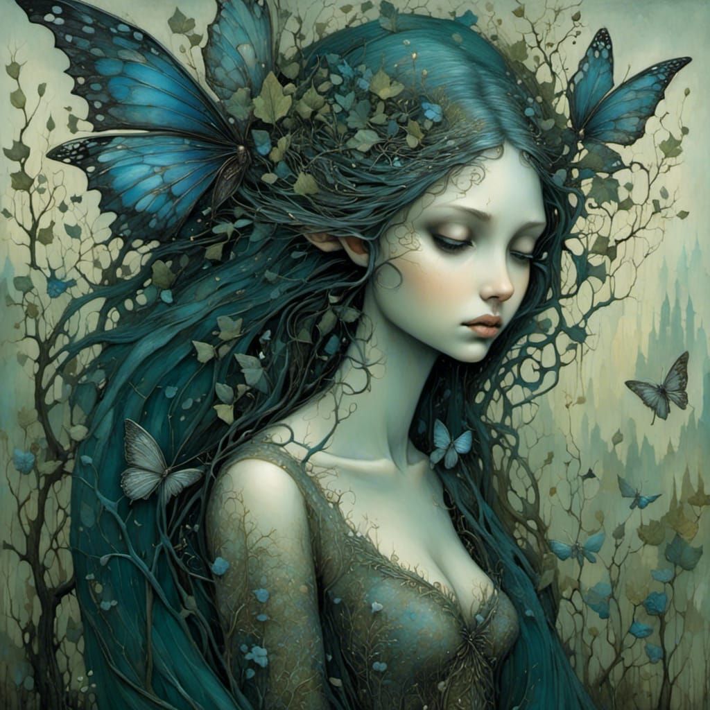 Twilight Fairy Portrait with Green Eyes