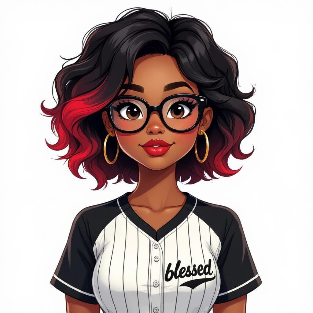 Animated Woman in Baseball Jersey, Afrofuturism Style