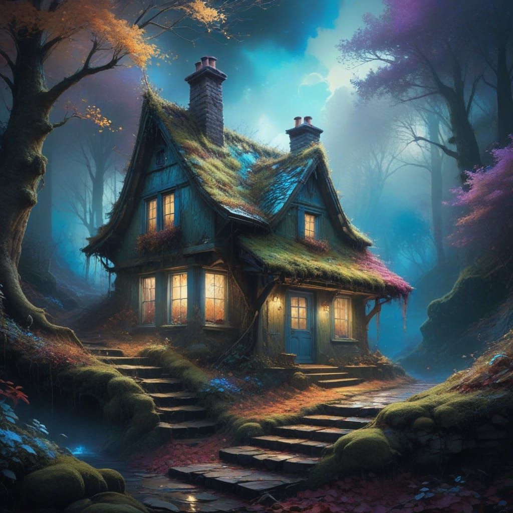 Whimsical Cottage in Autumnal Forest
