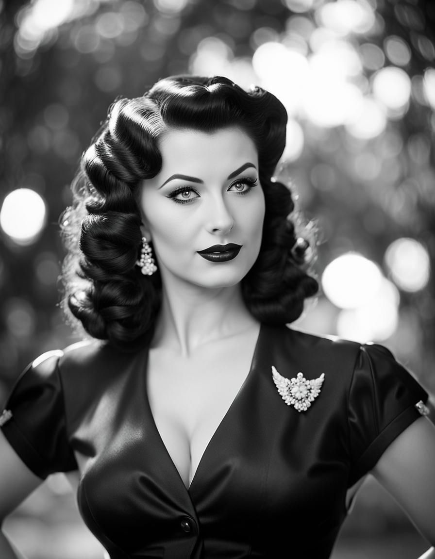 1940s Pin-Up Girl in Black and White Photography
