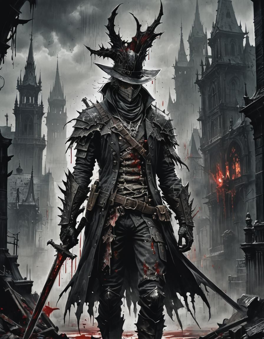 portrait of a bloodborne hunter