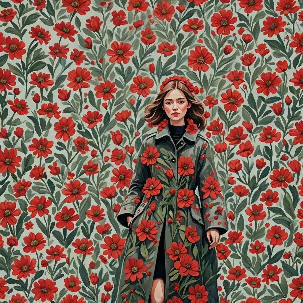 Woman's Floral Coat: A Gouache Masterpiece