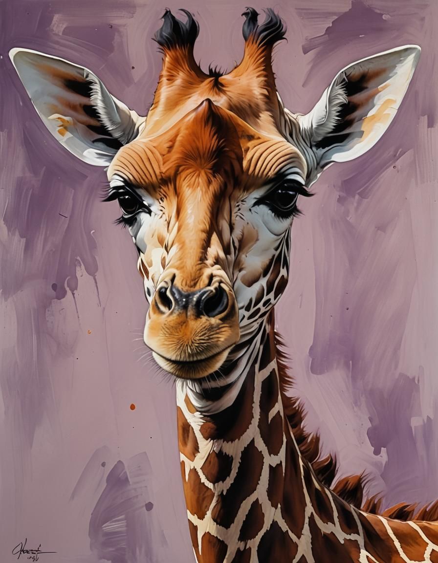 Adorable Baby Giraffe Portrait in Cartoon Style
