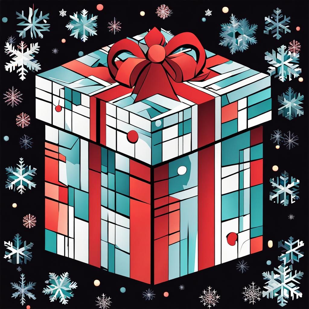 Christmas Present in Cubist Digital Illustration