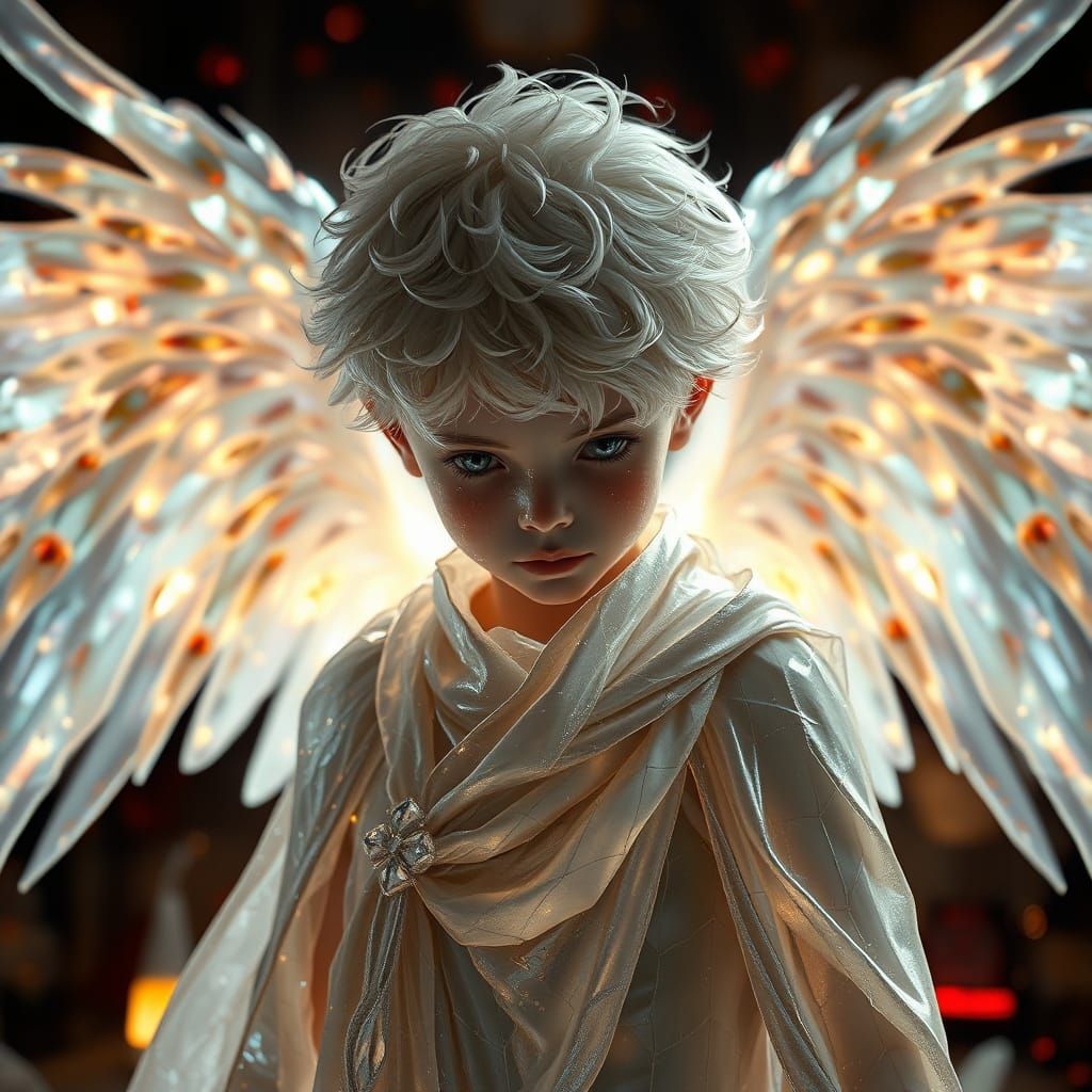 Ethereal Angel in Crystal Liquid Form, Radiant Aura and Silv...