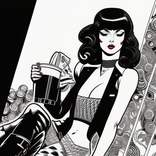 Woman with Coffee: Guido Crepax Style Illustration